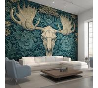 Générique Papier Peint Panoramique Tête de Mort, Papier Peint Crâne Élan 416 x 254 cm, Photo Décoration Murale, Papiers Peints Intissé Décoration Murale Salon Chambre EL&D71