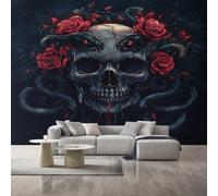 Générique Papier Peint Panoramique Tête de Mort Serpent, Papier Peint Crâne Gothique Rose Fond pour Chambre Wallpaper, Fresque Murale pour Salon Salle Deco Murale, 500x350cm D&O40