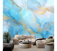 Générique Papier Peint Panoramique Texture bleue marbrée 400x280 cm Papier Peint Poster Mural 3D, Tapisserie Photo Peinture Murale Intissé Fresque pour Salon Chambre Toile Fond TV