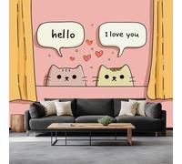 Générique Papier Peint Panoramique Thème Amour Cartoon Animaux Chat 400 x 280 cm XXL Rose Mural, Personnalisable Murales Poster - Tapisserie Papier Peint Intissé pour Salon Chambre Décoration Murale