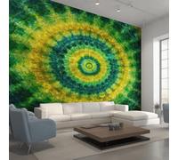 Générique Papier Peint Panoramique Tie Dye Jaune et Vert, Papier Peint Bohème Moderne Spirale 450 x 260 cm, Photo Décoration Murale, Papiers Peints Intissé Décoration Murale Salon Chambre EL&D79