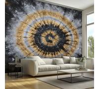 Générique Papier Peint Panoramique Tie Dye Noir Or - Papier Peint Spirale Abstraite Hippie - Deco Chambre Salon - Fresque Murale - Wallpaper - 200x140 cm A-8037