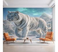 Générique Papier Peint Panoramique Tigre Blanc, Papier Peint Tigre Animaux Sauvage 200 x 140 cm, Photo Décoration Murale, Papiers Peints Intissé Décoration Murale Salon Chambre EL&D56