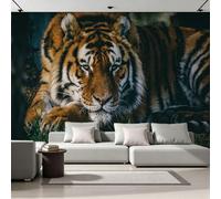 Générique Papier Peint Panoramique Tigre Intissé Poster Fresque Murale 3D Forêt Animaux Wallpaper pour Salon Chambre d'enfant Restaurant Couloir TV Fond Décoration Murale 450x315 cm H1454