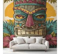 Générique Papier Peint Panoramique Tiki Tropical, Papier Peint Masque Tiki en Bois, Fresque Murale, Decoration Chambre Salon, 200 x 140 cm C&MI17