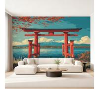 Générique Papier Peint Panoramique Torii Japonais, Papier Peint Montagne Japonaise 300 x 210 cm, Photo Décoration Murale, Papiers Peints Intissé Décoration Murale Salon Chambre EL&D74