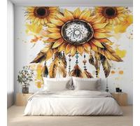 Générique Papier Peint Panoramique Tournesol, Papier Peint Attrape-Rêves Aquarelle Fond pour Chambre Wallpaper, Fresque Murale pour Salon Salle Deco Murale, 396x280cm D&O36