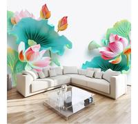 Générique Papier Peint Panoramique Traditionnel Montagnes Eau Fleurs Décoration Murale Pour Chambre, Poster Géant Papier Peint Mural Intissé Blanc 350 X 256 Cm Pour Salon Derrière Canapé Fond Tv