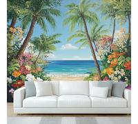 Générique Papier Peint Panoramique Tropical, Papier Peint Palmier Plage Tropicale Mer Océan, Fresque Murale, Decoration Chambre Salon, 366 x 254 cm