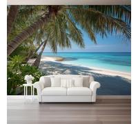 Générique Papier Peint Panoramique Tropical Plage Mer, 300 x 210 cm Papier Peint Intissé Mural, Poster Geant Mural 3D - Bleu pour Salon Chambre D'enfants Personnalisé Décoration Murale