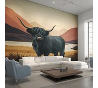 Générique Papier Peint Panoramique Vache des Highlands Noir, Papier Peint Animaux Ferme Rustique 200 x 140 cm, Photo Décoration Murale, Papiers Peints Intissé Décoration Murale Salon Chambre EL&D79