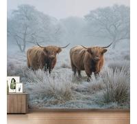 Générique Papier Peint Panoramique Vache des Highlands, Papier Peint Motif Bétail Animaux Paysage 350 x 250 cm, Photo Décoration Murale, Papiers Peints Intissé Décoration Murale Salon Chambre EL&D80