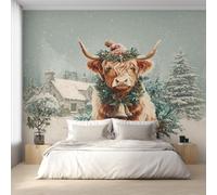 Générique Papier Peint Panoramique Vache des Highlands, Papier Peint Scène de Neige Fond pour Chambre Wallpaper, Fresque Murale pour Salon Salle Deco Murale, 152x104cm D&O112