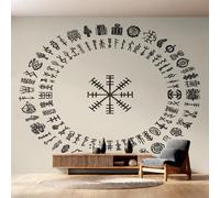 Générique Papier Peint Panoramique Viking 200x140, Tapisserie Murales Papier Peint Mythologie Nordique Rune Décoration Murale Salon, Intissé Wallpaper W4