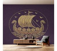 Générique Papier Peint Panoramique Viking 450x315, Tapisserie Murales Papier Peint Mythologie Nordique Navire Décoration Murale Salon, Intissé Wallpaper W&95