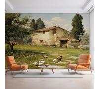 Générique Papier Peint Panoramique Village, Papier Peint Peinture à l'huile Chalet Ferme Fond pour Chambre Wallpaper, Fresque Murale pour Salon Salle Deco Murale, 366x254cm D&O58