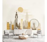 Générique Papier Peint Panoramique Ville Architectural 350 x 256 cm Papier Peint Intissé Mural, Poster Geant Mural Big Ben London Eye pour Salon Chambre d'enfants restaurant Décoration Murale