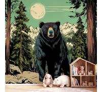 Générique Papier Peint Panoramique Vintage Bande Dessinée Animaux 450 x 315 cm, Poster Géant Mural Papier Peint Intissé, Décoration Fresque Murale Salon Chambre à Coucher Chambre d'Enfants Ours Forêt