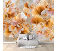 Générique Papier Peint Panoramique Vintage Fleurs Ginkgo Feuillage Élégant, Poster Géant Mural 400 x 280 cm, Intissé Décoration Murale pour Salon & Chambre d'Enfant, Camel Foncé (Non-adhésif)