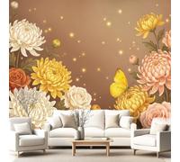 Générique Papier Peint Panoramique Vintage Floral Poster Mural, Chrysanthème Papillon Papier Peint Intissé Salon Chambre d'Enfant Chambre Canapé TV Fond Décoration - 350 x 256 cm