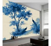 Générique Papier peint panoramique vintage forêt animaux paon, Papier peint intissé romantisme art esthétique moderne pour salon adulte chambre d'Enfants restaurant décoration murale 200L x 140H cm