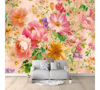 Générique Papier Peint Panoramique Vintage Illustration Fleurs Marguerite Élégant Jaune Pâle, Poster Mural Géant Intissé, Tapisserie pour Décoration Salon et Chambre d'Enfants 250 x 175 cm