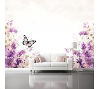 Générique Papier Peint Panoramique Vintage Peint Fleurs Papillons Taille Personnalisée Disponible Pour Salon Chambre Décoration Murale Couleur Coloré Design Moderne, 250 x 175 cm