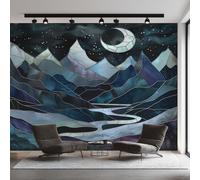 Générique Papier Peint Panoramique Vitrail, Papier Peint Montagne Art Nouveau Fond pour Chambre Wallpaper, Fresque Murale pour Salon Salle Deco Murale, 300x210cm D&O105