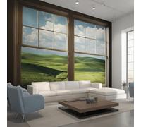 Générique Papier Peint Panoramique Vue par la Fenêtre, Papier Peint Paysage Naturel 450 x 260 cm, Photo Décoration Murale, Papiers Peints Intissé Décoration Murale Salon Chambre EL&D73