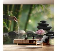 Générique Papier Peint Panoramique Zen Stone, Papier Peint Forêt de Bambou Lotus Fond pour Chambre Wallpaper, Fresque Murale pour Salon Salle Deco Murale, 350x256cm D&O154