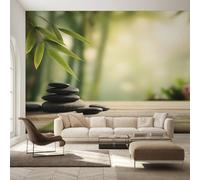 Générique Papier Peint Panoramique Zen Stone, Papier Peint Forêt de Bambou Vert Fond pour Chambre Wallpaper, Fresque Murale pour Salon Salle Deco Murale, 200x140cm D&O157
