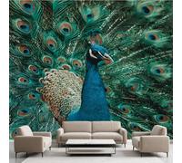 Générique Papier Peint Paon Oiseaux Plumes, Sauvage Animaux Paon Decoration Stickers Muraux, Élégant Oiseaux Vinyle Murale Poster pour Chambre Salon Cuisine Meuble 200 x 140 cm