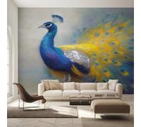 Générique Papier Peint Paon Papier Peint Panoramique Peinture à l'Huile Oiseau Papiers Peints Intissé Fresque Murale, Decoration Chambre Salon Wallpaper, 250 x 175 cm C&F1