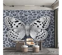 Générique Papier Peint Papillon Léopard Noir et Blanc Panoramique 400 x 280 cm, Papier Peint Intissé Imprimé Léopard des Neiges Décoration Murale, Papiers Peints pour Salon Chambre saf-5