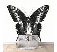 Générique Papier Peint Papillon Papier Peint Panoramique 3D Papillon Abstrait Noir Et Blanc Intissé Photo Mural Moderne Poster Salon Chambre Mur de fond Bureau Décoration de Maison 150 × 105 cm