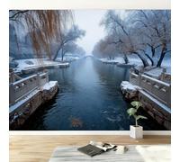 Générique Papier Peint Parc Avec De Petits Ponts Et Des Cours D'Eau 300 x 210 cm Papier Peint Panoramique Murale Intissé Pour Chambre De Fille, Garçon, Chambre De Bébé Salon Chambre Décor, Bleu