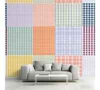 Générique Papier Peint Patchwork, 250x175, Violet Vert | Papier Peint Panoramique Carreaux Buffalo, Decoration Salon Chambre, Intissé Fresque Murale W66