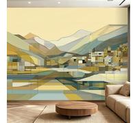 Générique Papier Peint Paysage architectural moderne pour Salon et Chambre, 250 x 175(WxH) Papier Peint Panoramique,Jaune Fresque Murale, Solution de Décoration Créative pour Transformer vos Murs