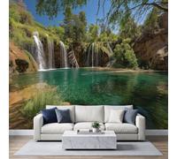Générique Papier Peint Paysage Mousse Paroi Rocheuse Cascade 250 x 175 cm | Tapisserie Murales Papier Peint Intissé Nature De La Campagne, Grand Poster Décoration Muraln pour chambre salon