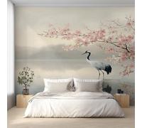 Générique Papier Peint Peinture a l'Encre Chinoise, Motif Papier Peint Intissé Panoramique Fleur de Prunier Grue 300x210 Wallpaper Pour Salon Chambre Deco Murale W&62