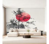 Générique Papier Peint Peinture a l'Encre Chinoise, Motif Papier Peint Intissé Panoramique Japonais Asiatique 150x105 Wallpaper Pour Salon Chambre Deco Murale W24