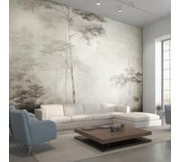 Générique Papier Peint Peinture a l'Encre de Chine, 450x315, Gris Blanc | Papier Peint Panoramique Forêt Brumeuse, Decoration Salon Chambre, Intissé Fresque Murale W65