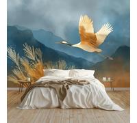 Générique Papier Peint Peinture À L'Huile Oiseaux Montagnes Panoramique Peinture Murale Interieur 250x175 cm pour Salon Chambre à Coucher D'Enfant Maison Décoration Murale, Bleu Clair
