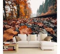 Générique Papier Peint Pelable Et Autocollant Feuilles Tombées Fresque Murale 3D Autocollante Chemin De Fer Mural Pour Adultes Enfants Chambre Photo Art Décor Peintures 250 x 175 cm
