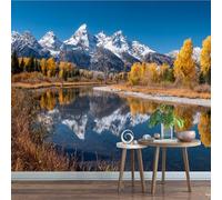 Générique Papier Peint Pelable Et Autocollant Montagne Enneigée Fresque Murale 3D Autocollante Rivière Mural Pour Adultes Enfants Chambre Photo Art Décor Peintures 366 x 254 cm