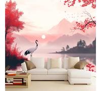Générique Papier Peint Pelable Et Autocollant Paysage Fresque Murale 3D Autocollante Grue à Couronne Rouge Mural Pour Adultes Enfants Chambre Photo Art Décor Peintures 400 x 280 cm