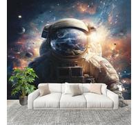 Générique Papier Peint Photo Auto-Adhésif 200x140 cm Astronautes Peler Et Coller 3D Panoramique Papier Peint Bleu Fresque Murale HD Intissé Poster Geant Stickers muraux