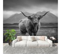 Générique Papier Peint Photo Auto-Adhésif 200x140 cm éCosse Bovins Des Highlands Peler Et Coller 3D Panoramique Papier Peint gris Fresque Murale HD Intissé Poster Geant Stickers muraux