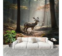 Générique Papier Peint Photo Auto-Adhésif 200x140 cm ForêT Animaux éLan Peler Et Coller 3D Panoramique Papier Peint Vert Fresque Murale HD Intissé Poster Geant Stickers muraux