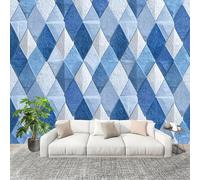 Générique Papier Peint Photo Auto-Adhésif 200x140 cm GéOméTrie Du Losange Solide Peler Et Coller 3D Panoramique Papier Peint Bleu Et Blanc Fresque Murale HD Intissé Poster Geant Stickers muraux